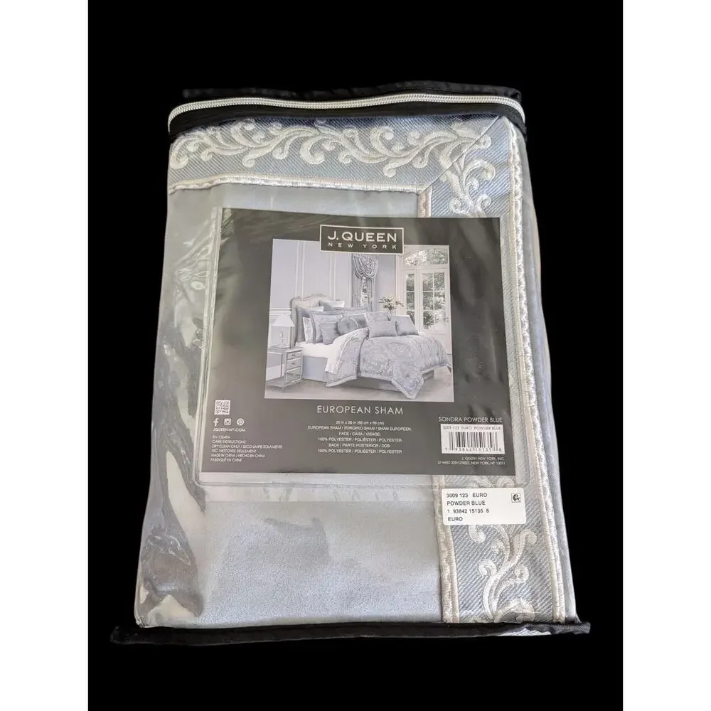 J Queen New York Sondra Powder Blue Euro Sham New 26x26 Square Cover $84